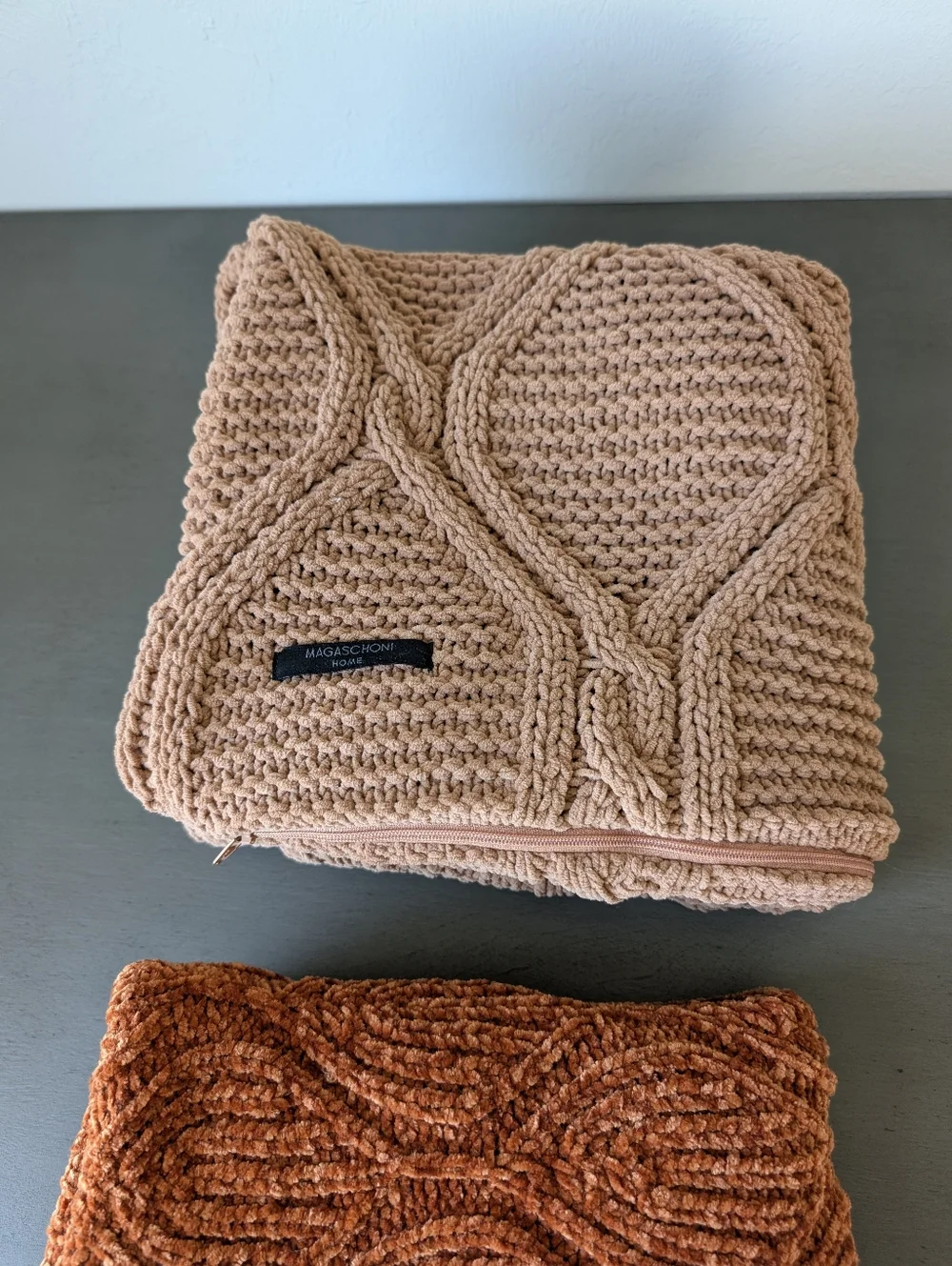Magaschioni Textured Knit Pillow Covers Rust Blush Set Of 2 Chenille Stretch Zip